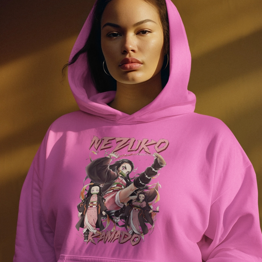 Gildan Black Hoodie with Nezuko Kamado Anime Design - Picture 2 of 4
